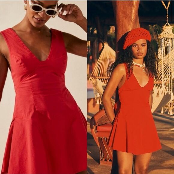 free people red bow tie eye catching criss cross mini dress Large - Picture 2 of 6